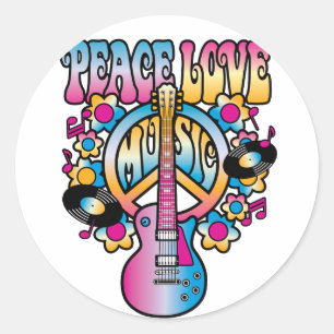 Adesivo Redondo Peace Love Music