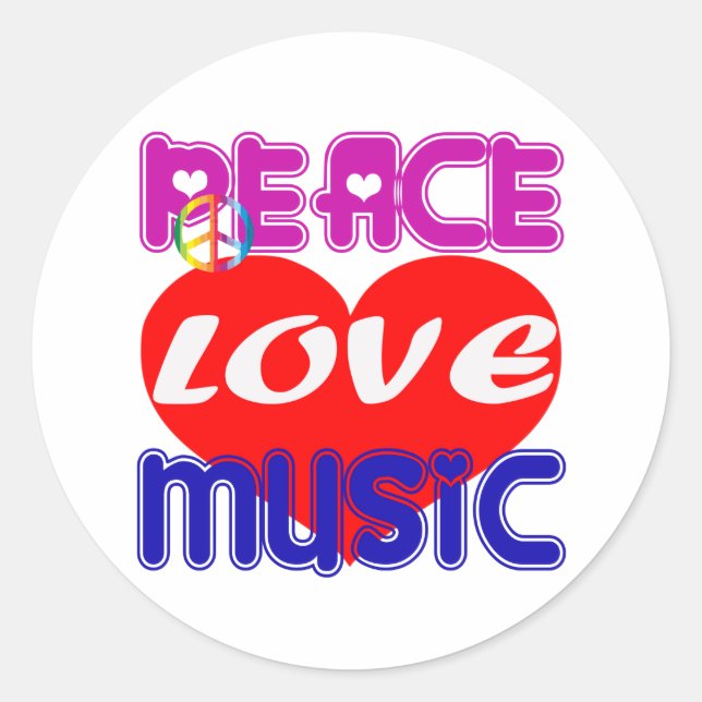 Adesivo Redondo Peace Love Music (Frente)