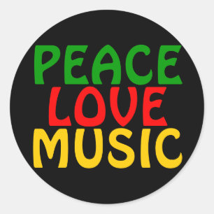 Adesivo Redondo Peace Love Music Green Dourado