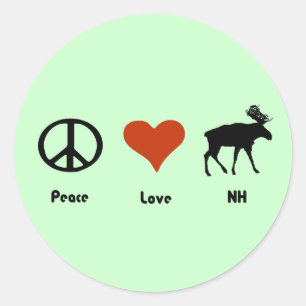 Adesivo Redondo Peace Love New Hampshire