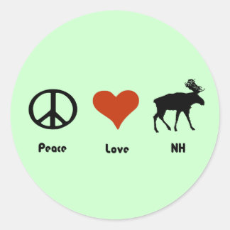 Adesivo Redondo Peace Love New Hampshire