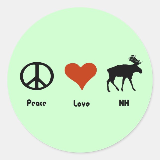 Adesivo Redondo Peace Love New Hampshire (Frente)