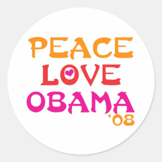 Adesivo Redondo Peace Love Obama