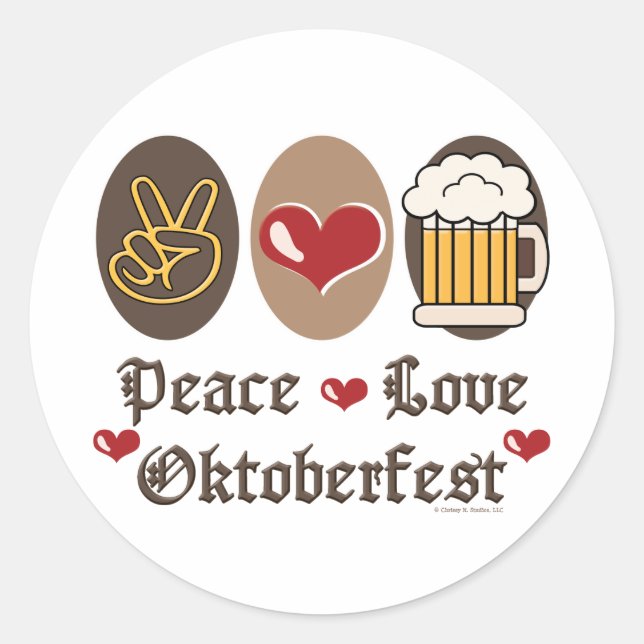 Adesivo Redondo Peace Love Oktoberfest Stickers (Frente)