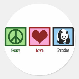 Adesivo Redondo Peace Love Pandas
