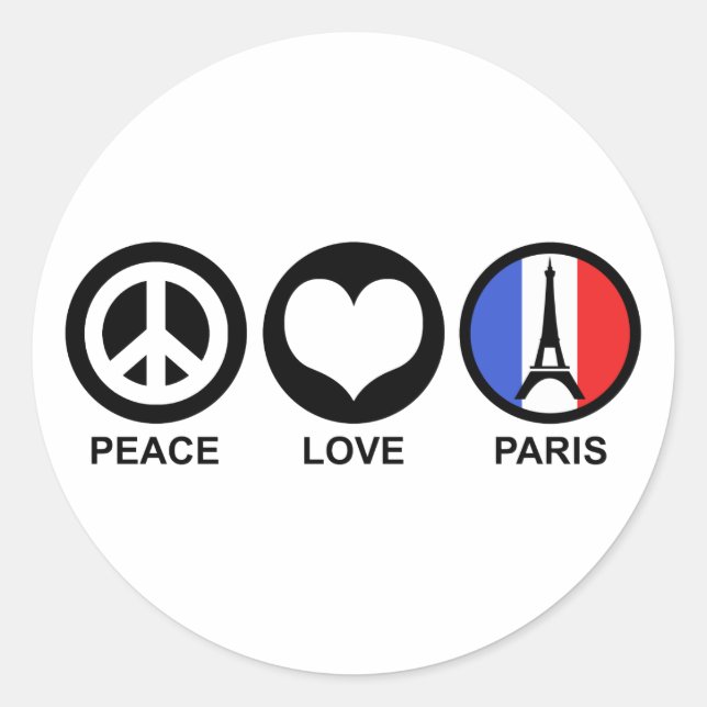 Adesivo Redondo Peace Love Paris (Frente)
