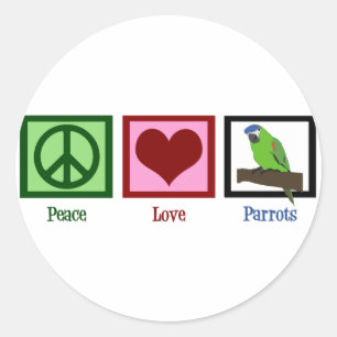 Adesivo Redondo Peace Love Parrots