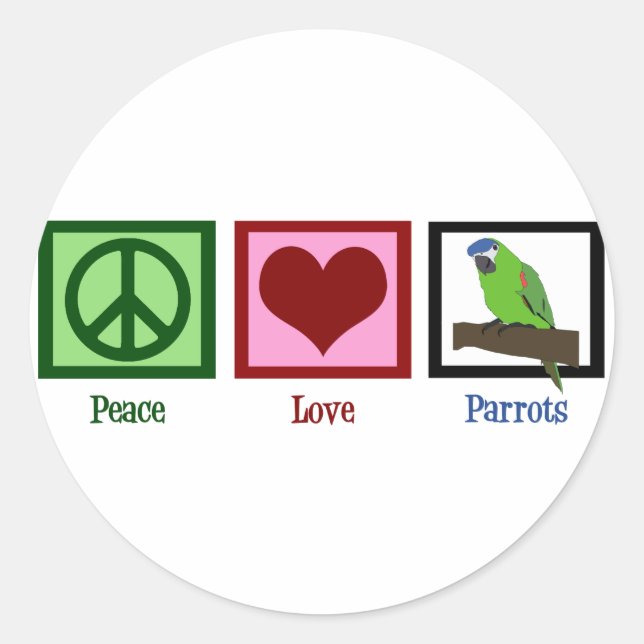 Adesivo Redondo Peace Love Parrots (Frente)