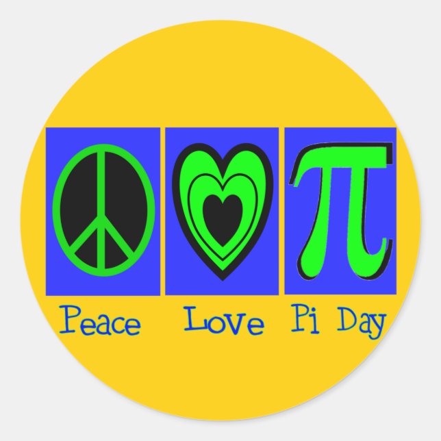 Adesivo Redondo Peace Love Pi Day (Frente)