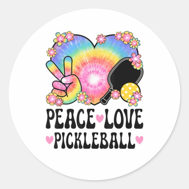 Adesivo Redondo Peace Love Pickleball (Frente)