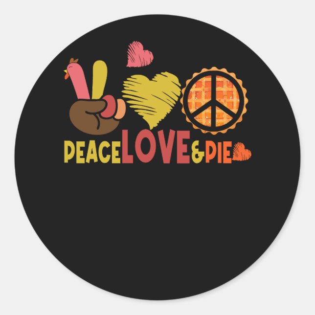 Adesivo Redondo Peace Love Pie Graças Peace Sign Turkey Hand (Frente)