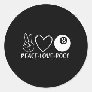 Adesivo Redondo Peace Love Piscina Billiards Piscina Oito Jogadore