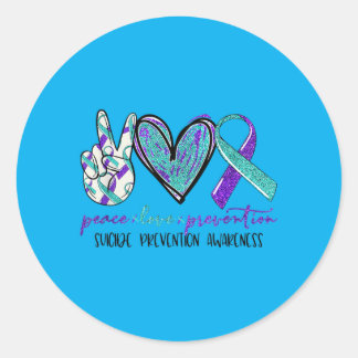 Adesivo Redondo Peace Love Prevention Prevention Awareness Ribbon