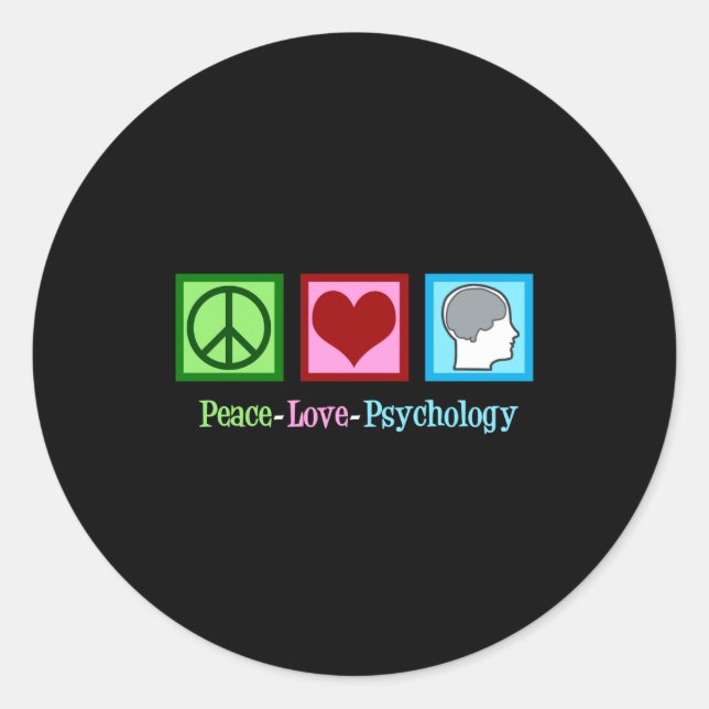 Adesivo Redondo Peace Love Psychology Cute Psychologist  (Frente)