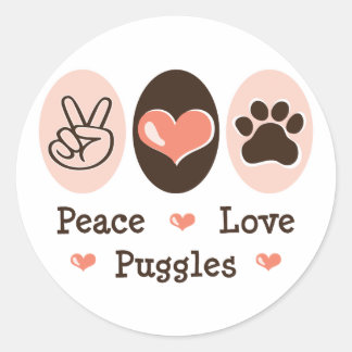 Adesivo Redondo Peace Love Puggles Stickers