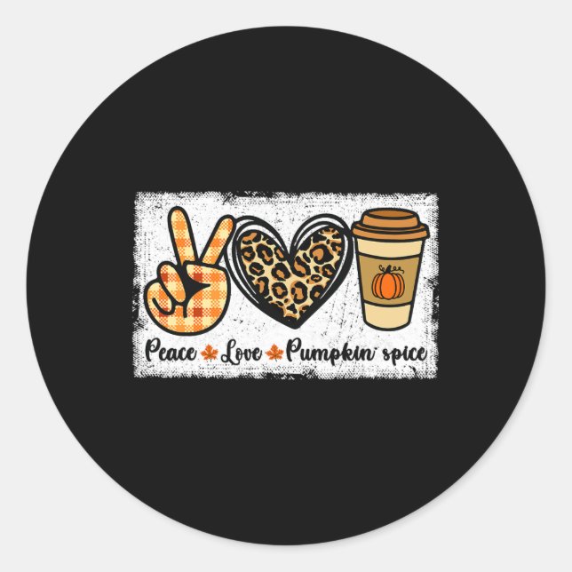 Adesivo Redondo Peace Love Pumpkin Spice (Frente)