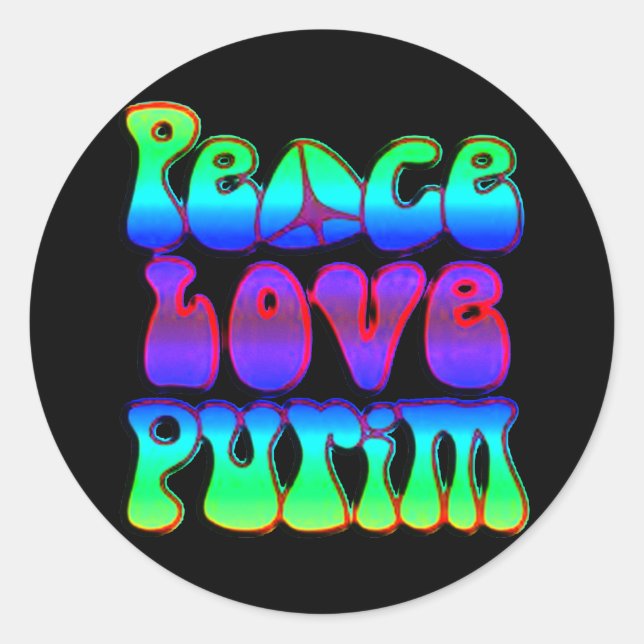 Adesivo Redondo Peace Love Purim (Frente)