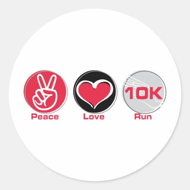 Adesivo Redondo Peace Love Run 10K (Frente)