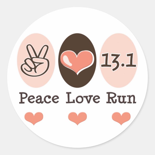 Adesivo Redondo Peace Love Run 13.1 Half Marathon Sticker (Frente)