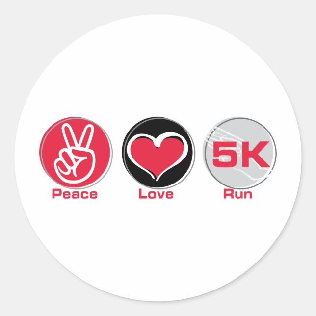 Adesivo Redondo Peace Love Run 5K (Frente)
