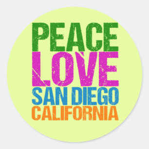 Adesivo Redondo Peace Love San Diego California