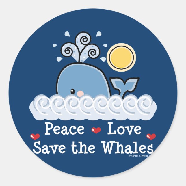 Adesivo Redondo Peace Love Save The Whales Stickers (Frente)