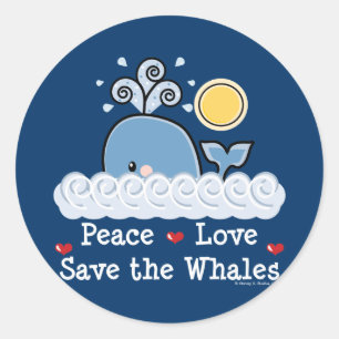 Adesivo Redondo Peace Love Save The Whales Stickers