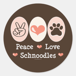 Adesivo Redondo Peace Love Schnoodles Stickers