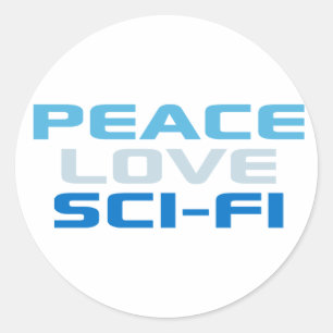 Adesivo Redondo Peace Love Sci-Fi