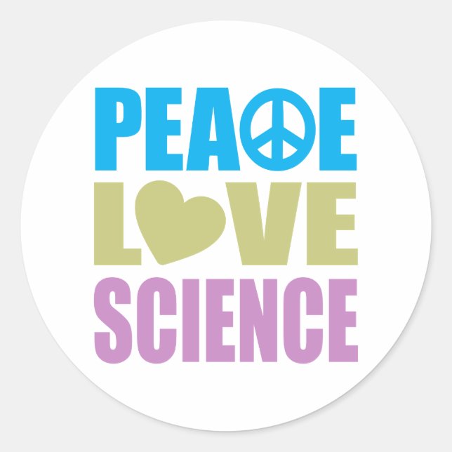 Adesivo Redondo Peace Love Science (Frente)
