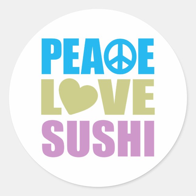 Adesivo Redondo Peace Love Sushi (Frente)