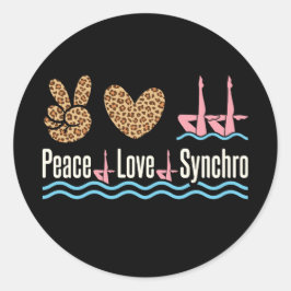 Adesivo Redondo Peace Love Synchro Synchronized Nadando