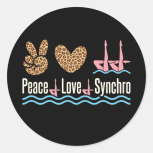 Adesivo Redondo Peace Love Synchro Synchronized Nadando