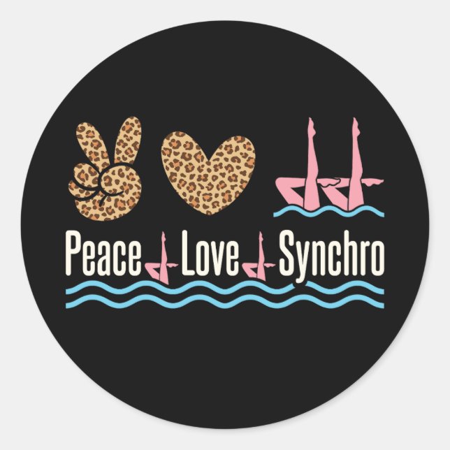 Adesivo Redondo Peace Love Synchro Synchronized Nadando (Frente)
