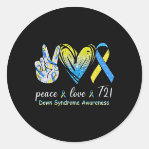 Adesivo Redondo Peace Love T21 Down Síndrome de Consciência Azul A
