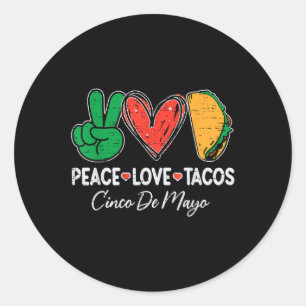 Adesivo Redondo Peace Love Tacos Cinco De Mayo, Festa Do Partido M