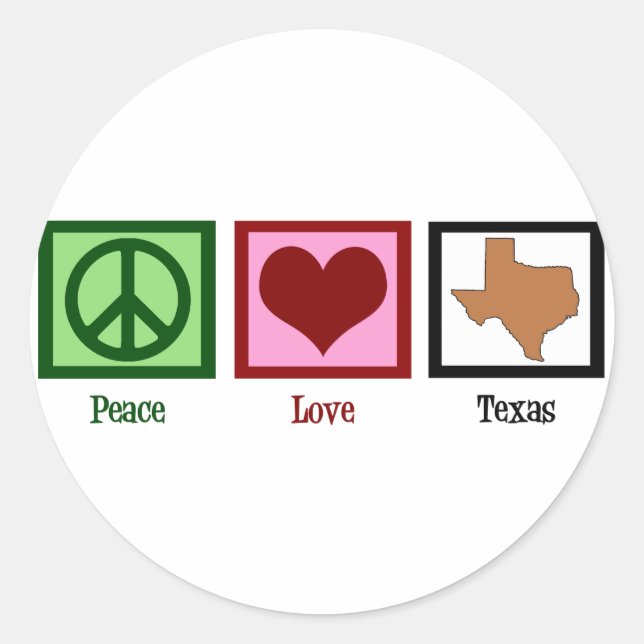 Adesivo Redondo Peace Love Texas (Frente)