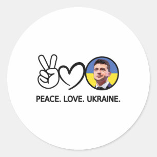 Adesivo Redondo Peace Love Ucrânia Volodymyr Zelensky Ucranianos S