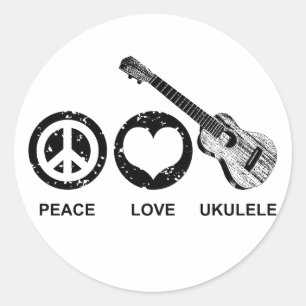Adesivo Redondo Peace Love Ukulele
