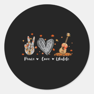 Adesivo Redondo Peace Love Ukulele Hawaiian Ukelele Uke Guitar Pla