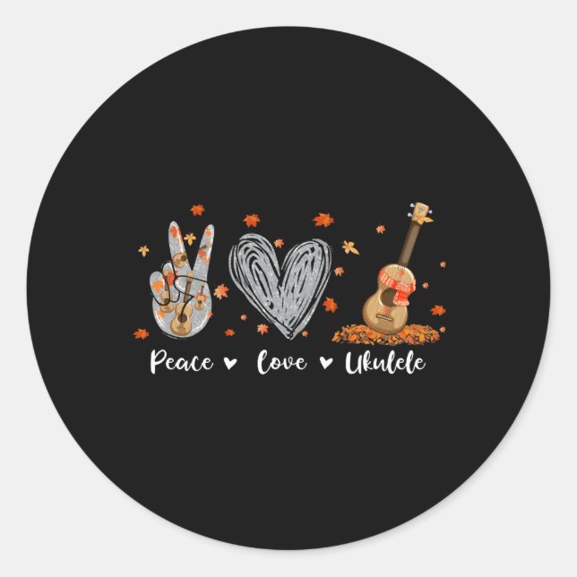 Adesivo Redondo Peace Love Ukulele Hawaiian Ukelele Uke Guitar Pla (Frente)