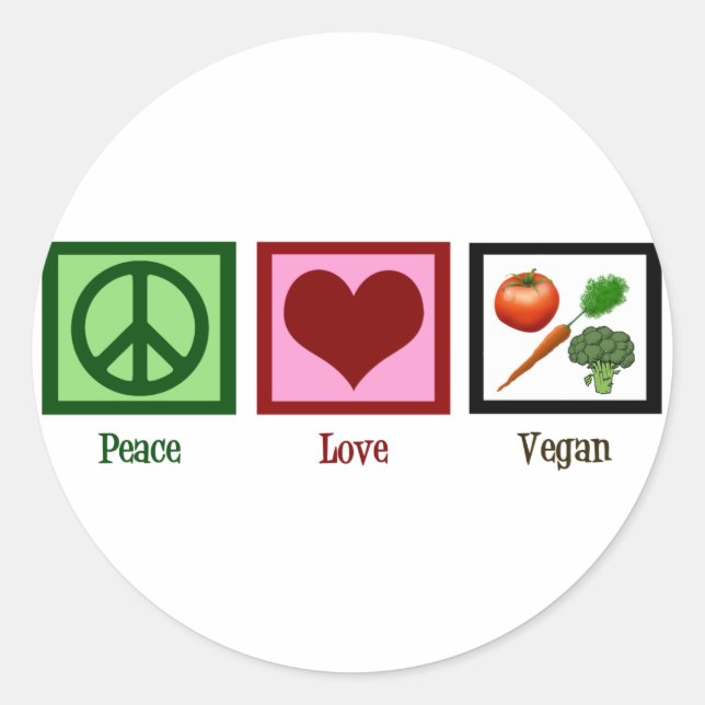 Adesivo Redondo Peace Love Vegan (Frente)