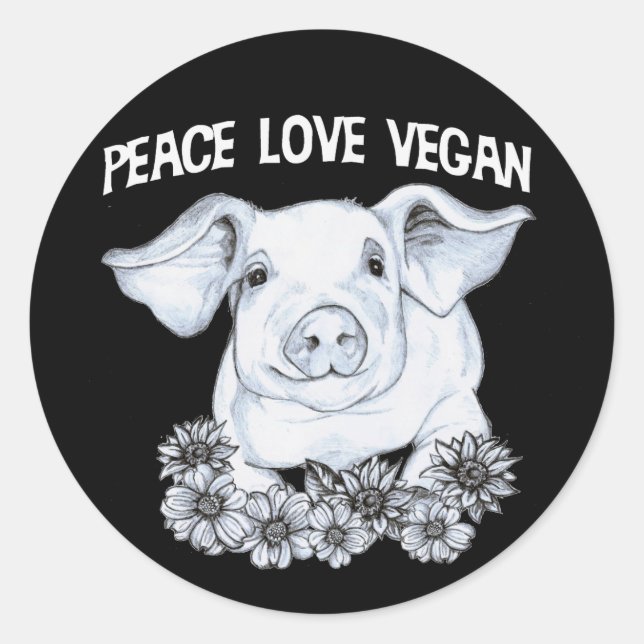 Adesivo Redondo Peace Love Vegan Pig Sticker (Frente)