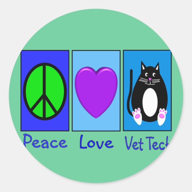 Adesivo Redondo Peace Love Vet Tech (Frente)