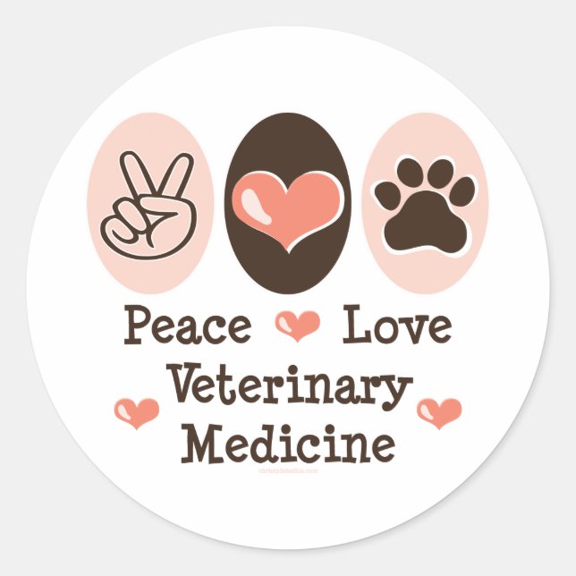 Adesivo Redondo Peace Love Veterinary Medicine Stickers 20 Pk (Frente)