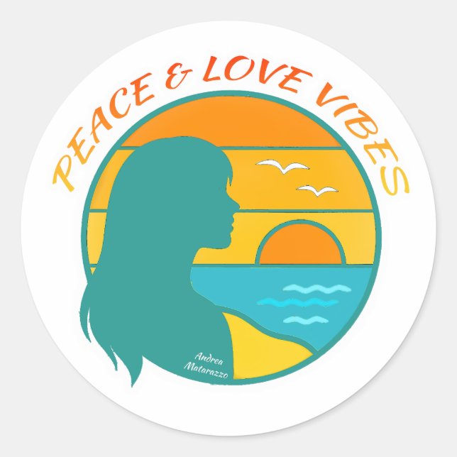 Adesivo Redondo Peace & Love Vibes (Frente)
