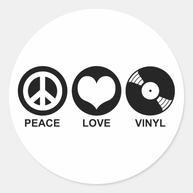 Adesivo Redondo Peace Love Vinyl (Frente)