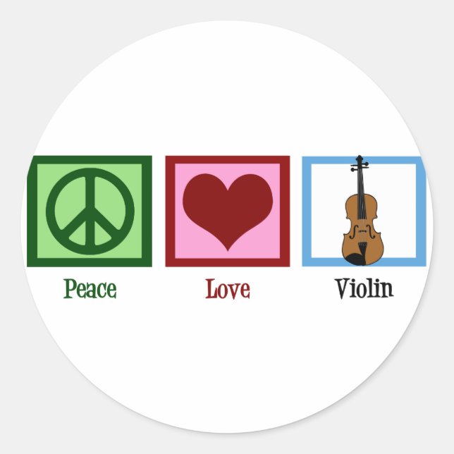 Adesivo Redondo Peace Love Violin (Frente)