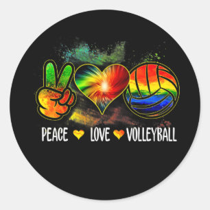 Adesivo Redondo Peace Love Voleibol Tie Dye