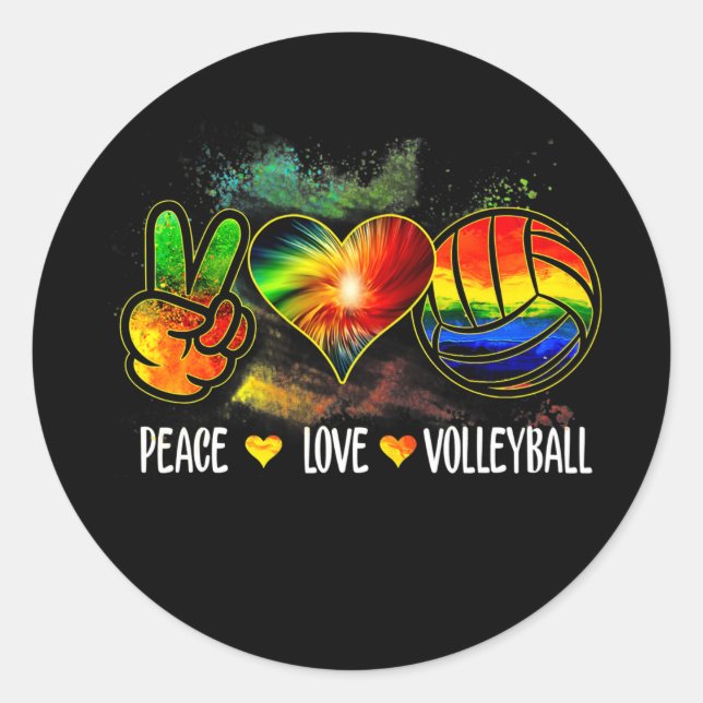 Adesivo Redondo Peace Love Voleibol Tie Dye (Frente)